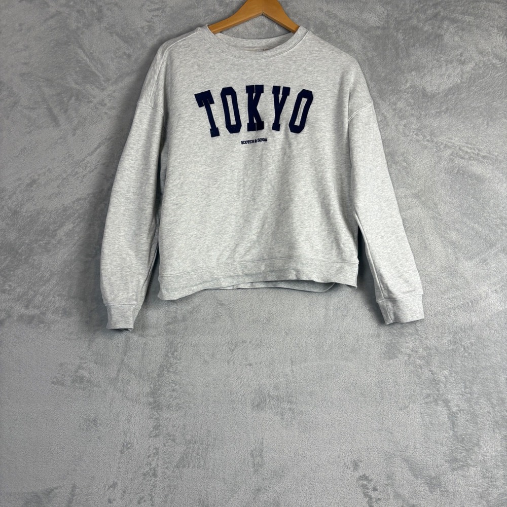 Scotch & Soda Tokyo Graphic Crewneck Sweatshirt Gray Cotton Womens Medium Preppy